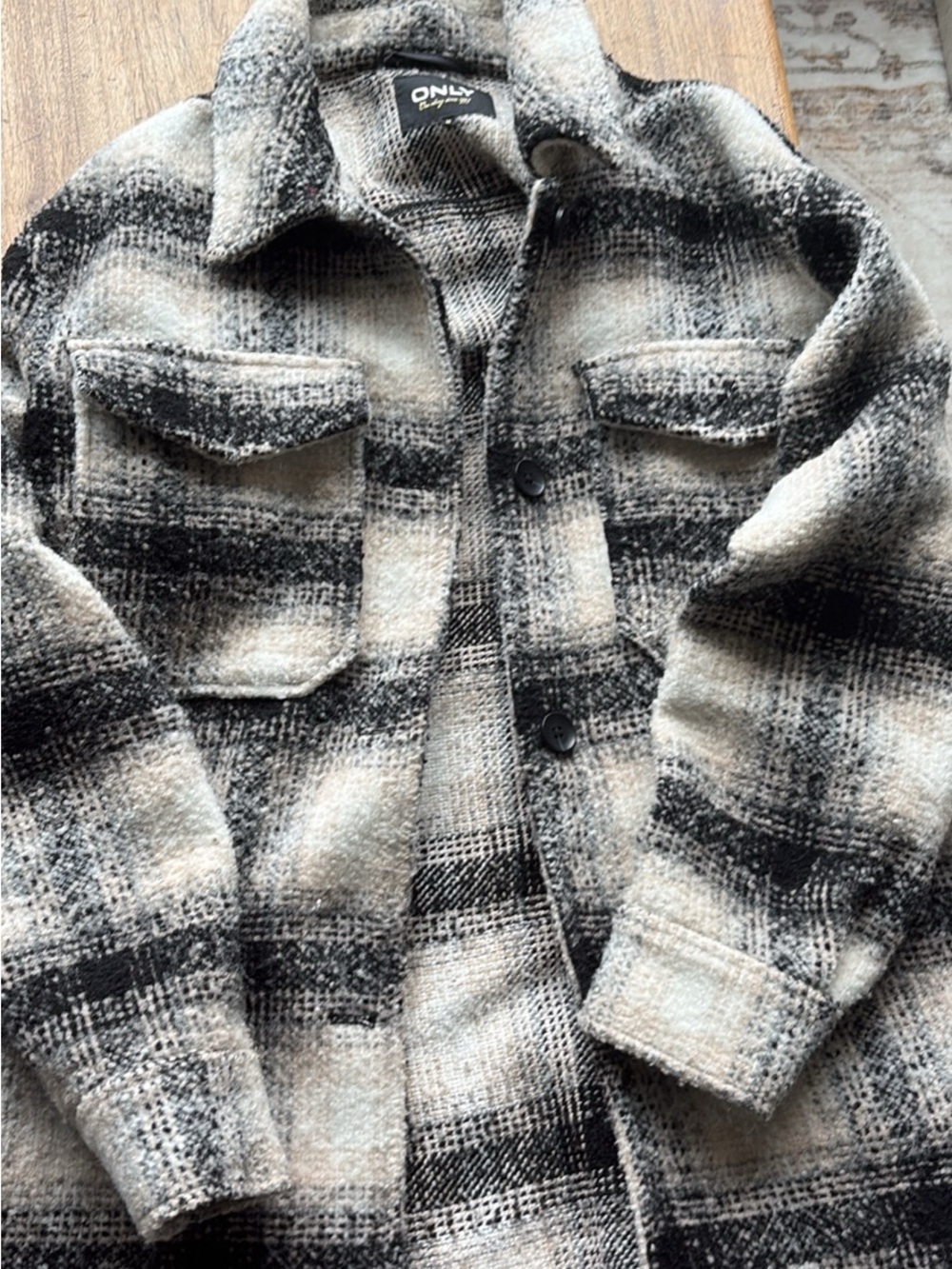 Only Plaid Shacket in Black and Cream